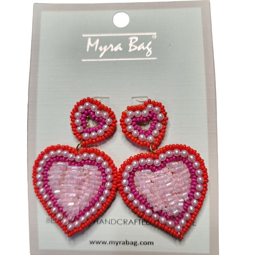 Myra Bag Pink Heart Seed Bead Earrings NWT‎